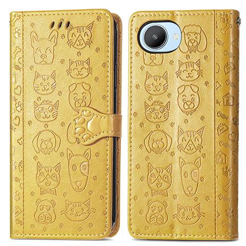 Coque Portefeuille Motif Fantaisie Livre Cuir Etui Clapet S03D pour Realme C30s Jaune