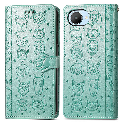 Coque Portefeuille Motif Fantaisie Livre Cuir Etui Clapet S03D pour Realme C30s Vert