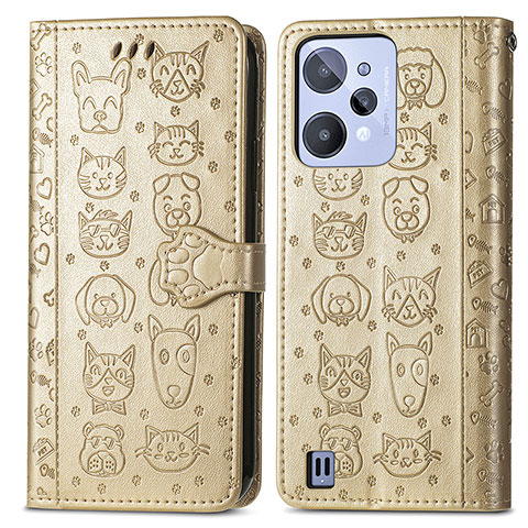 Coque Portefeuille Motif Fantaisie Livre Cuir Etui Clapet S03D pour Realme C31 Or