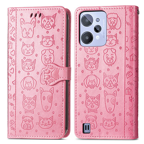 Coque Portefeuille Motif Fantaisie Livre Cuir Etui Clapet S03D pour Realme C31 Rose