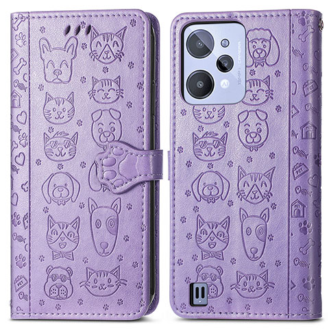 Coque Portefeuille Motif Fantaisie Livre Cuir Etui Clapet S03D pour Realme C31 Violet