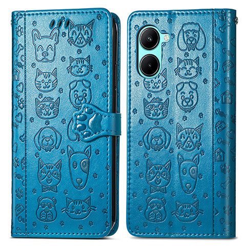 Coque Portefeuille Motif Fantaisie Livre Cuir Etui Clapet S03D pour Realme C33 (2023) Bleu