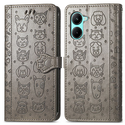 Coque Portefeuille Motif Fantaisie Livre Cuir Etui Clapet S03D pour Realme C33 (2023) Gris