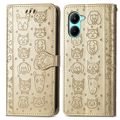 Coque Portefeuille Motif Fantaisie Livre Cuir Etui Clapet S03D pour Realme C33 (2023) Or