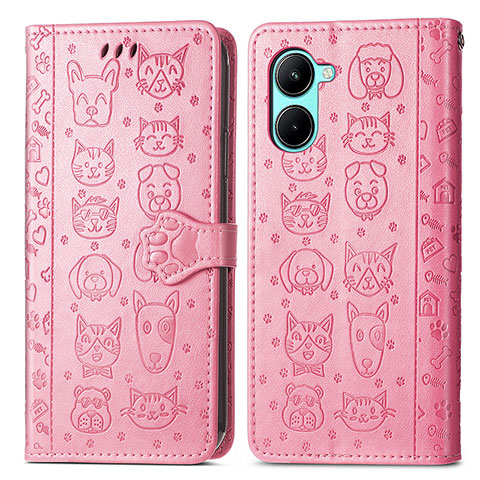 Coque Portefeuille Motif Fantaisie Livre Cuir Etui Clapet S03D pour Realme C33 (2023) Rose