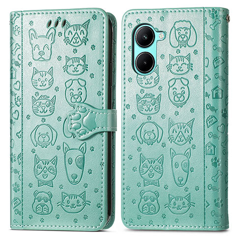 Coque Portefeuille Motif Fantaisie Livre Cuir Etui Clapet S03D pour Realme C33 (2023) Vert