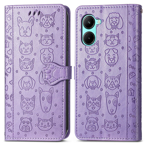 Coque Portefeuille Motif Fantaisie Livre Cuir Etui Clapet S03D pour Realme C33 (2023) Violet