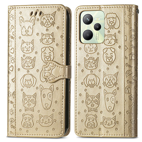 Coque Portefeuille Motif Fantaisie Livre Cuir Etui Clapet S03D pour Realme C35 Or