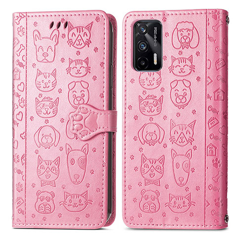 Coque Portefeuille Motif Fantaisie Livre Cuir Etui Clapet S03D pour Realme GT 5G Rose