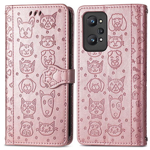 Coque Portefeuille Motif Fantaisie Livre Cuir Etui Clapet S03D pour Realme GT Neo 3T 5G Or Rose