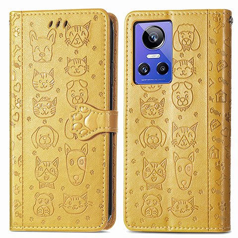 Coque Portefeuille Motif Fantaisie Livre Cuir Etui Clapet S03D pour Realme GT Neo3 5G Jaune