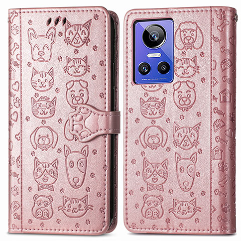 Coque Portefeuille Motif Fantaisie Livre Cuir Etui Clapet S03D pour Realme GT Neo3 5G Or Rose