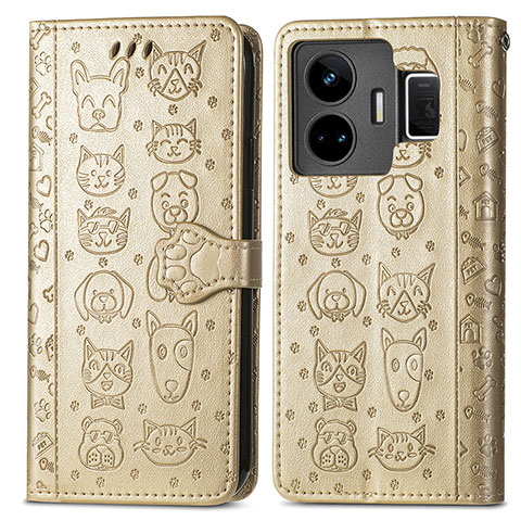 Coque Portefeuille Motif Fantaisie Livre Cuir Etui Clapet S03D pour Realme GT Neo5 5G Or