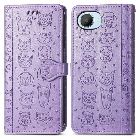 Coque Portefeuille Motif Fantaisie Livre Cuir Etui Clapet S03D pour Realme Narzo 50i Prime Violet