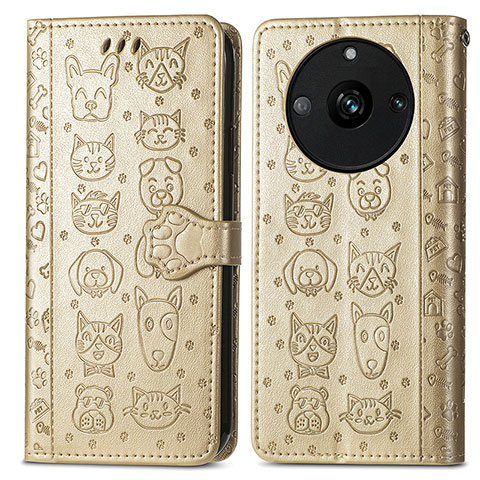 Coque Portefeuille Motif Fantaisie Livre Cuir Etui Clapet S03D pour Realme Narzo 60 5G Or