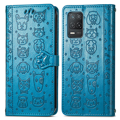 Coque Portefeuille Motif Fantaisie Livre Cuir Etui Clapet S03D pour Realme Q3i 5G Bleu