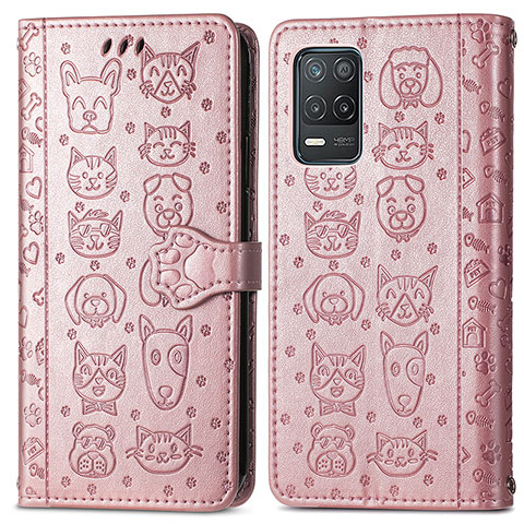 Coque Portefeuille Motif Fantaisie Livre Cuir Etui Clapet S03D pour Realme Q3i 5G Or Rose