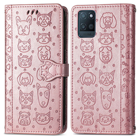 Coque Portefeuille Motif Fantaisie Livre Cuir Etui Clapet S03D pour Realme V11s 5G Or Rose