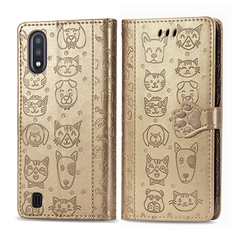 Coque Portefeuille Motif Fantaisie Livre Cuir Etui Clapet S03D pour Samsung Galaxy A01 SM-A015 Or