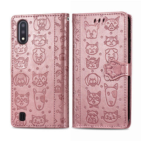 Coque Portefeuille Motif Fantaisie Livre Cuir Etui Clapet S03D pour Samsung Galaxy A01 SM-A015 Rose