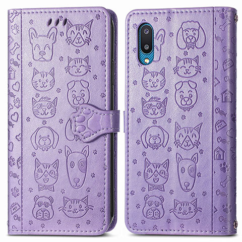 Coque Portefeuille Motif Fantaisie Livre Cuir Etui Clapet S03D pour Samsung Galaxy A02 Violet