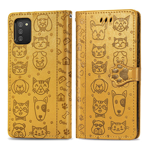 Coque Portefeuille Motif Fantaisie Livre Cuir Etui Clapet S03D pour Samsung Galaxy A02s Jaune