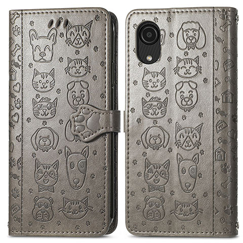 Coque Portefeuille Motif Fantaisie Livre Cuir Etui Clapet S03D pour Samsung Galaxy A03 Core Gris