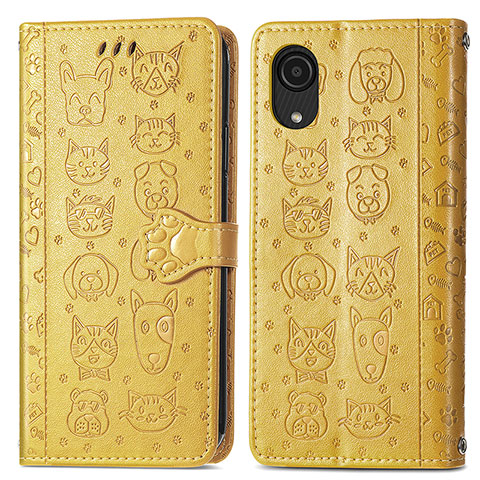 Coque Portefeuille Motif Fantaisie Livre Cuir Etui Clapet S03D pour Samsung Galaxy A03 Core Jaune