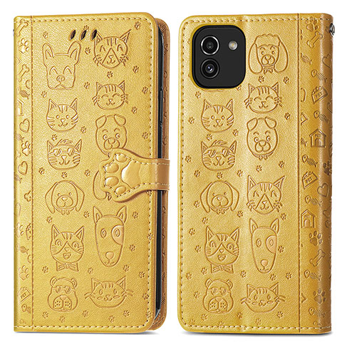 Coque Portefeuille Motif Fantaisie Livre Cuir Etui Clapet S03D pour Samsung Galaxy A03 Jaune