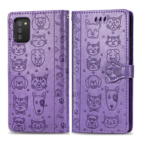 Coque Portefeuille Motif Fantaisie Livre Cuir Etui Clapet S03D pour Samsung Galaxy A03s Violet