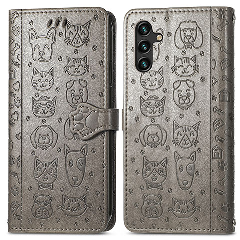 Coque Portefeuille Motif Fantaisie Livre Cuir Etui Clapet S03D pour Samsung Galaxy A04s Gris