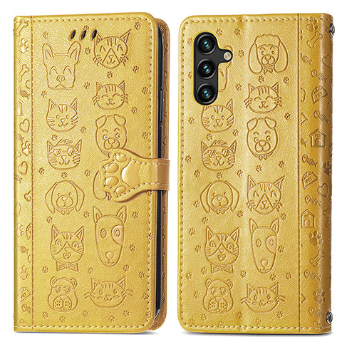 Coque Portefeuille Motif Fantaisie Livre Cuir Etui Clapet S03D pour Samsung Galaxy A04s Jaune