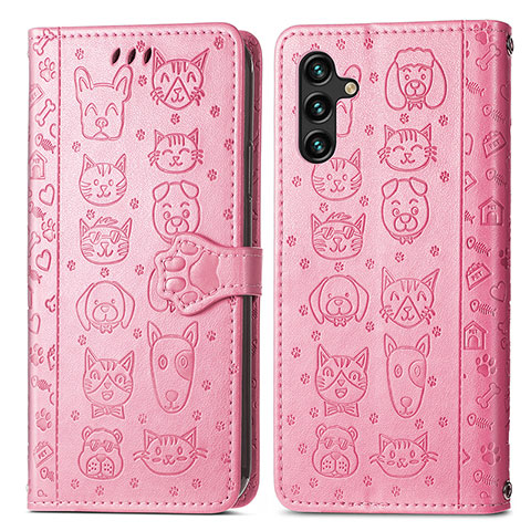 Coque Portefeuille Motif Fantaisie Livre Cuir Etui Clapet S03D pour Samsung Galaxy A04s Or Rose