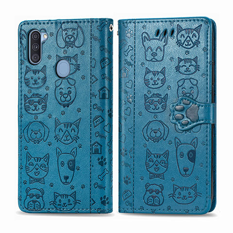 Coque Portefeuille Motif Fantaisie Livre Cuir Etui Clapet S03D pour Samsung Galaxy A11 Bleu