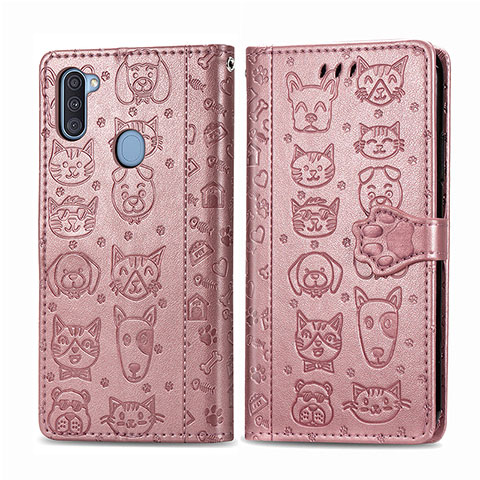 Coque Portefeuille Motif Fantaisie Livre Cuir Etui Clapet S03D pour Samsung Galaxy A11 Or Rose