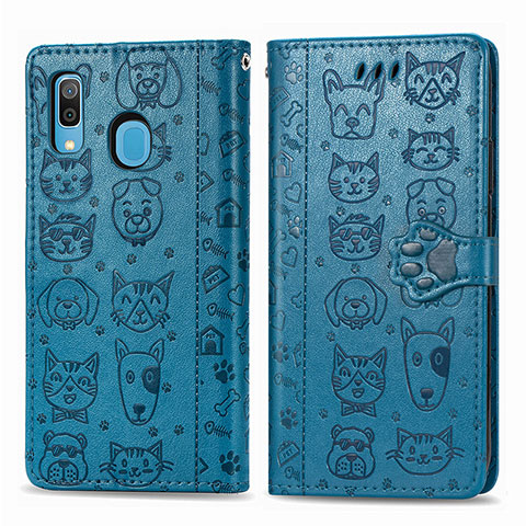 Coque Portefeuille Motif Fantaisie Livre Cuir Etui Clapet S03D pour Samsung Galaxy A20 Bleu