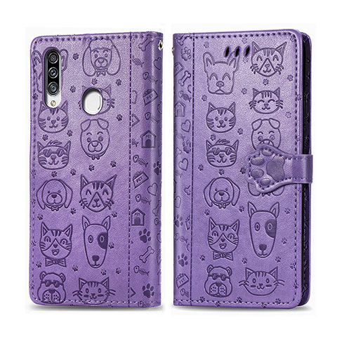 Coque Portefeuille Motif Fantaisie Livre Cuir Etui Clapet S03D pour Samsung Galaxy A20s Violet