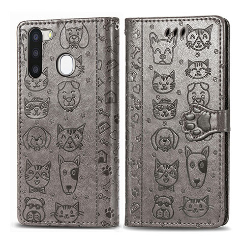 Coque Portefeuille Motif Fantaisie Livre Cuir Etui Clapet S03D pour Samsung Galaxy A21 European Gris