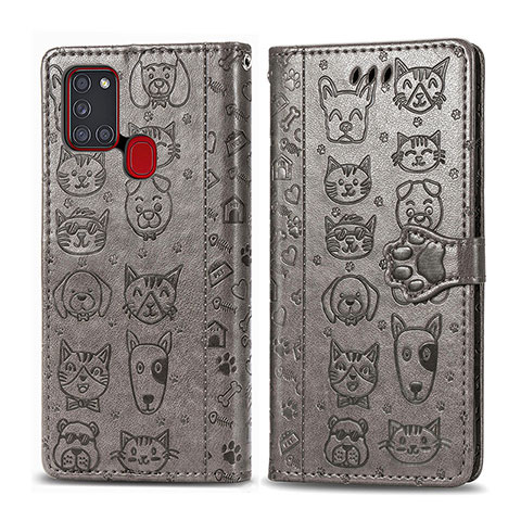 Coque Portefeuille Motif Fantaisie Livre Cuir Etui Clapet S03D pour Samsung Galaxy A21s Gris