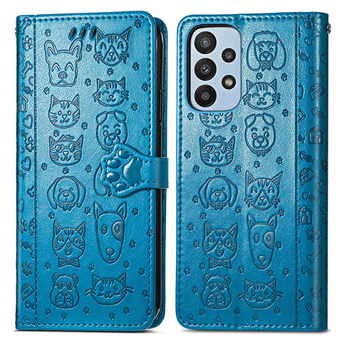 Coque Portefeuille Motif Fantaisie Livre Cuir Etui Clapet S03D pour Samsung Galaxy A23 5G Bleu