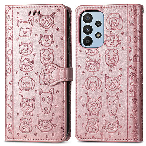 Coque Portefeuille Motif Fantaisie Livre Cuir Etui Clapet S03D pour Samsung Galaxy A23 5G Rose