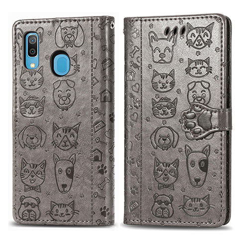 Coque Portefeuille Motif Fantaisie Livre Cuir Etui Clapet S03D pour Samsung Galaxy A30 Gris