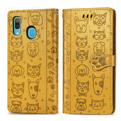 Coque Portefeuille Motif Fantaisie Livre Cuir Etui Clapet S03D pour Samsung Galaxy A30 Jaune