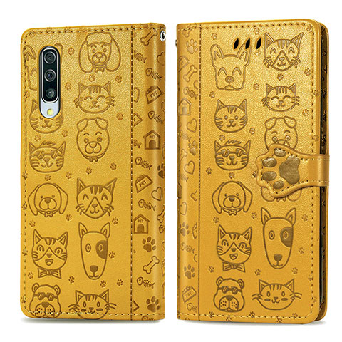 Coque Portefeuille Motif Fantaisie Livre Cuir Etui Clapet S03D pour Samsung Galaxy A30S Jaune