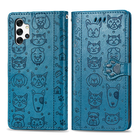 Coque Portefeuille Motif Fantaisie Livre Cuir Etui Clapet S03D pour Samsung Galaxy A32 4G Bleu