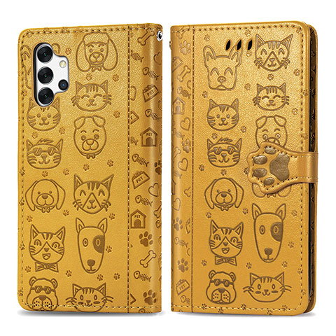 Coque Portefeuille Motif Fantaisie Livre Cuir Etui Clapet S03D pour Samsung Galaxy A32 4G Jaune