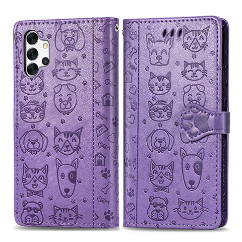 Coque Portefeuille Motif Fantaisie Livre Cuir Etui Clapet S03D pour Samsung Galaxy A32 5G Violet