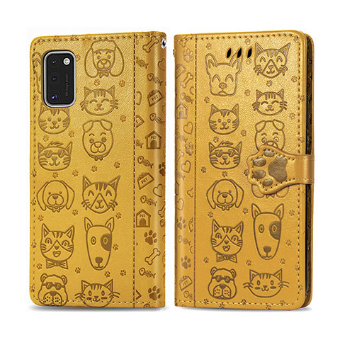 Coque Portefeuille Motif Fantaisie Livre Cuir Etui Clapet S03D pour Samsung Galaxy A41 Jaune