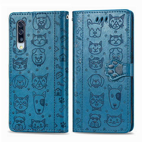 Coque Portefeuille Motif Fantaisie Livre Cuir Etui Clapet S03D pour Samsung Galaxy A50 Bleu