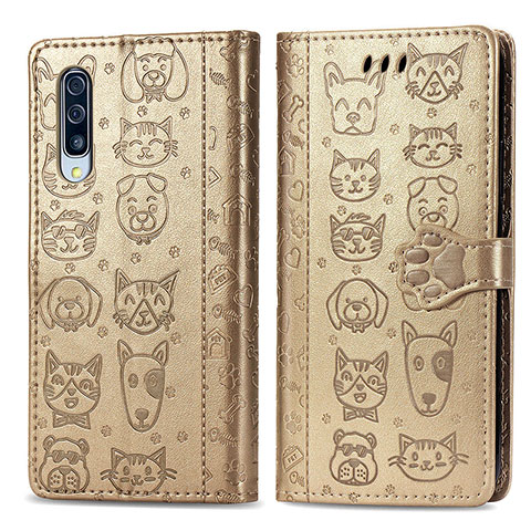 Coque Portefeuille Motif Fantaisie Livre Cuir Etui Clapet S03D pour Samsung Galaxy A50S Or